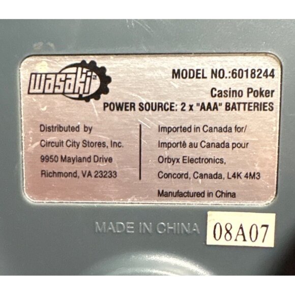 Handheld Wasaki Casino Poker Game Model #6018244 Battery Operated Tested - Picture 4 of 4